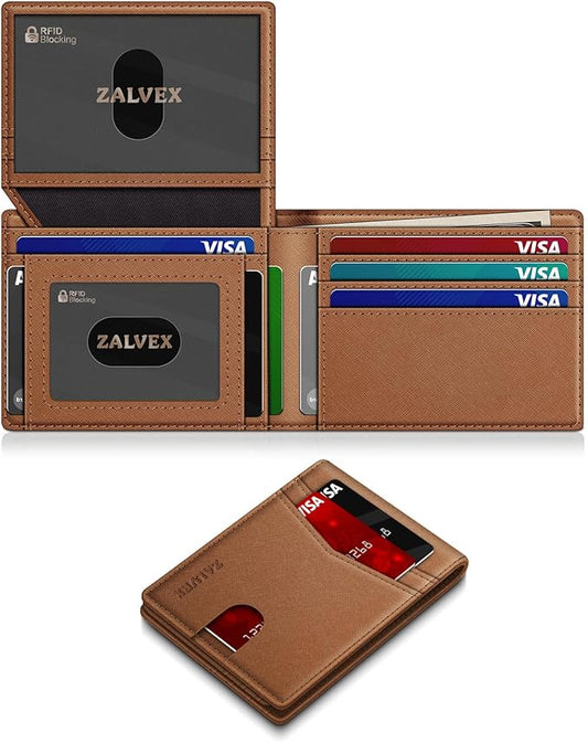 Wallet for Men Slim RFID Blocking Leather Credit Card Holder Wallet for 14 Cards, Bifold Minimalist Thin Wallet with 2 ID Windows & Cash Slot, Front Pockt Carteras Para Hombres, Birthday Gifts for Men