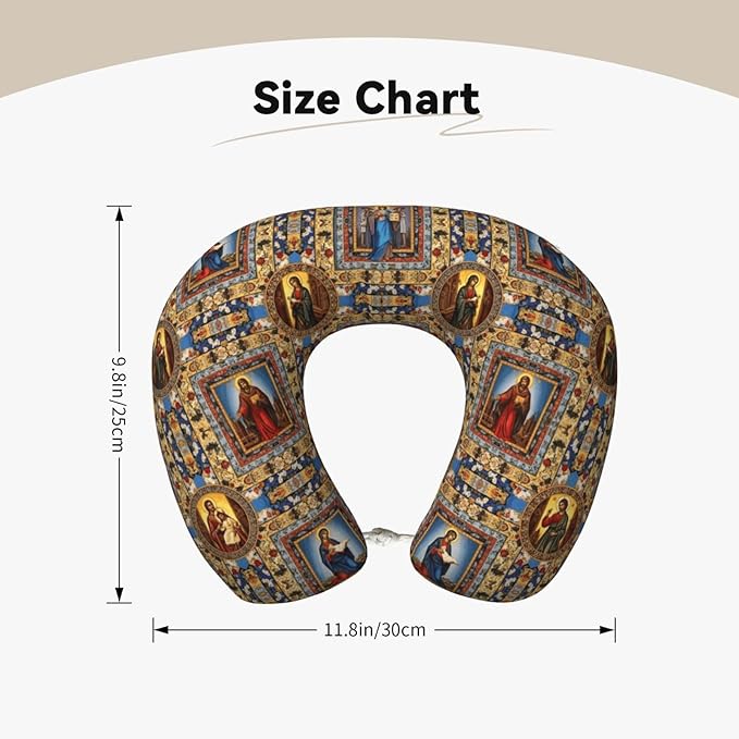Comfortable Memory Foam Travel Neck Pillow, Funny Chin/Head Cushion Supporting Airplane Car Pillows Catholic Saints Images for Sleeping Outdoors Travel Office