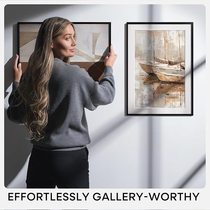 Homeforia 11x11 Picture Frame Black, High End Metal 11 by 11 Square Frames with Mat 9 x 9 Opening, 11by11 Poster Frames Matted to 9x9 inch Photo, Wall Hanging Frame, Tempered Glass, Wall Kit, Set of 3