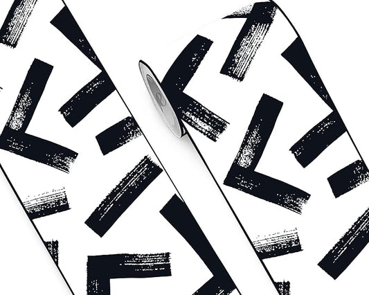 FLFK Black and White Design Wallpaper Border - Peel and Stick Wall Paper, Self Adhesive Removable PVC Borders Sticker, Modern Waterproof Trim for Home Decor, 9" x 240"