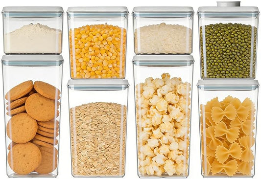 EQI Airtight Food Storage Container with One-Touch Lid, 8-Piece Set (1.3, 2.1, 2.9, 3.6 QT* 2) Stackable Durable BPA-Free for Flour, Cereal & Complete Pantry Organization.