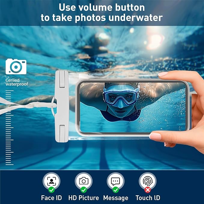1/2 Pack Waterproof Phone Pouch Compatible with iPhone 17 16 15 Pro Max & Galaxy S24+/S23 7in Waterproof Phone Case, IPX8 Beach Travel Must Haves, Beach Essentials, Snowy White, 1 Pack