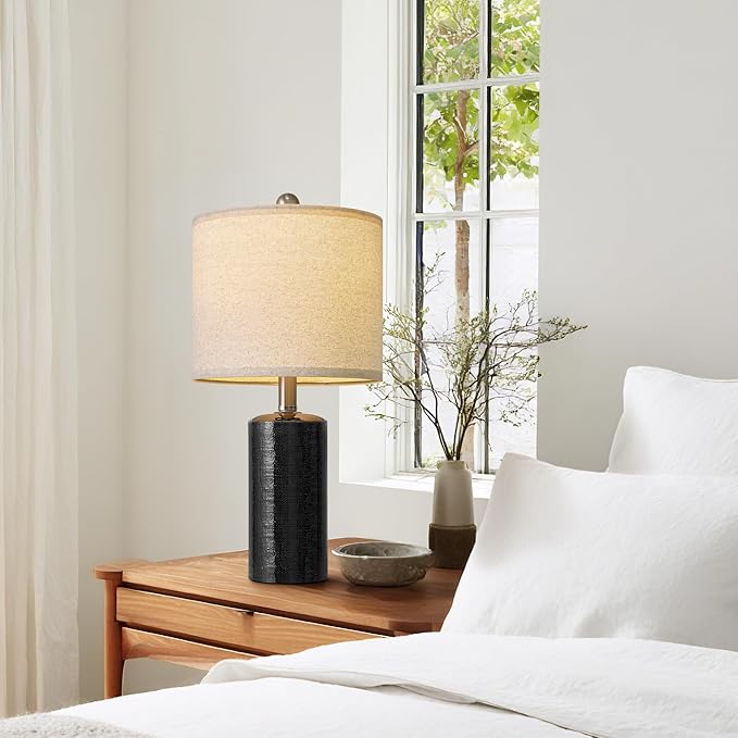 20.5" Small Table Lamps for Living Room Lamp Set of 2 Ceramic Lamps for Bedroom Bedside Lamps Modern Boho Lamps for Night Stands Farmhouse Nightstand Lamp Side End Table Lamp, Black
