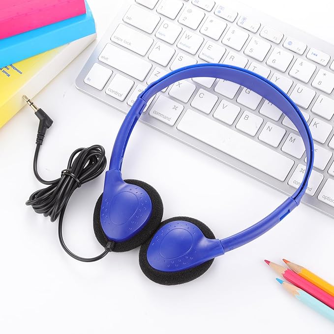 CN-Outlet 25 Pack Classroom Headphones Bulk for Kids School Class Set Headsets for Students Teens Toddler Children and Adults, Wholesale Wired Earphones-Upgrade (Dark Blue, 25 Pack)