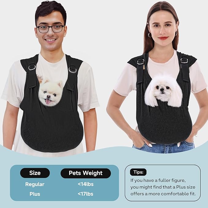 Supet Dog Carrier Sling for Small Dogs, Front Facing Cat Sling Carrier Chest, Hands Free Pet Sling Carrier, Adjustable Dog Front Carrier, Reducing Back Pain, Anti Pet Anxiety (Black, Regular)
