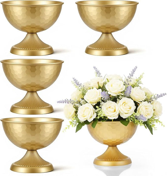 4 Pcs Gold Vases for Wedding Centerpieces, 5.9'' W x 7.3''H Gold Compote Bowl Vase Vintage Decorative Metal Vase Wedding Table Centerpieces Golds Flower Vases for Party Anniversary Reception Dinner