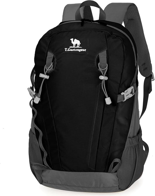 30L Small Waterproof Hiking Backpack with Chest Strap for Men, Lightweight Outdoor Backpack, Black
