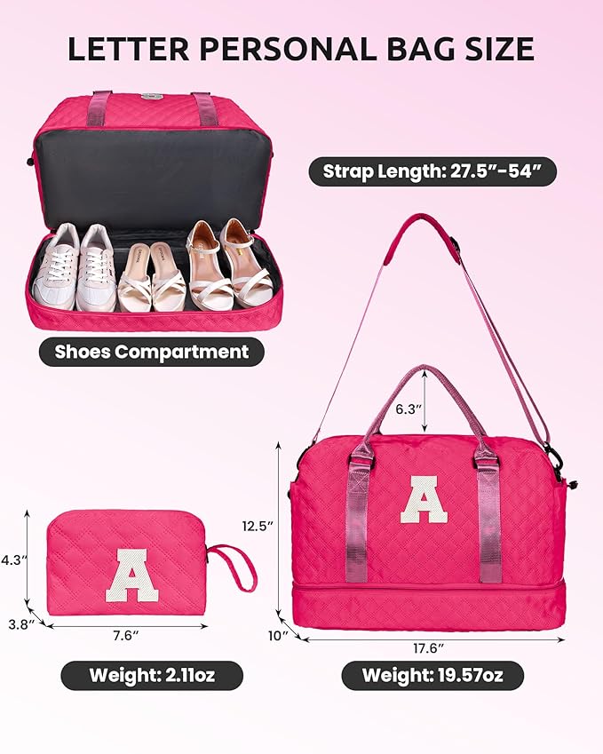 Vogewood Gifts for Teen Girls 12-14, Birthday Gift-Initial Travel Bag with Shoe Compartment, Personalized Weekender Bag, Monogram Overnight Bag for Women, Letter Travel Bag with Makeup Bag (Letter M)