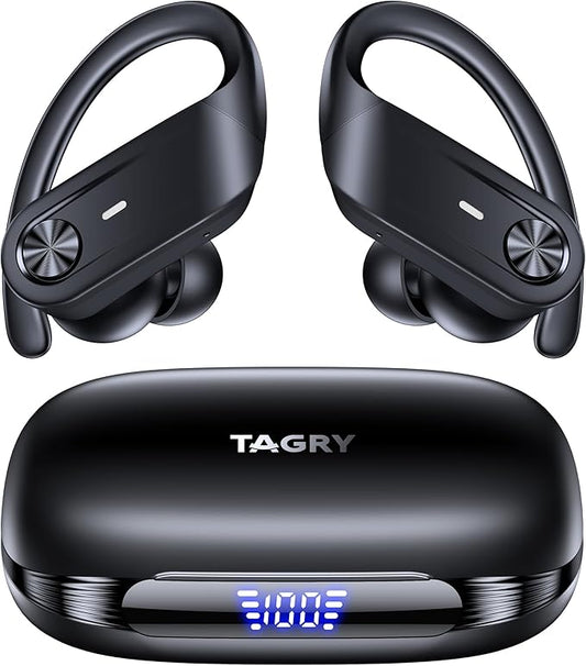Hybrid Active Noise Cancelling Wireless Earbuds 80 Hrs Playtime Hi-Res Stereo Sound Bluetooth Headphones with Transparency Mode Ear Buds with Earhooks ANC Sports Earphones for Workout Running Travel