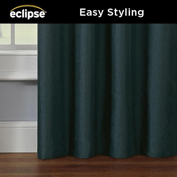 Eclipse Kendall Modern Blackout Thermal Rod Pocket Window Curtain, Insulating & Noise Reducing Curtains for Bedroom or Living Room (1 Panel), 84 in Long x 42 in Wide, Teal