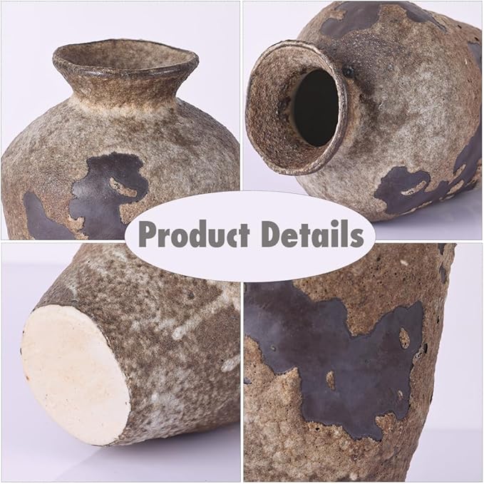 Wabi Sabi Decor Rusty Vintage Vase - 8.7" Tall Rustic Farmhouse Wabi Sabi Vase for Centerpiece, Pottery Stone Flower Vases for Home Decor, Table, Living Room, Bedroom, Bathroom, Kitchen (Rusty Stone)