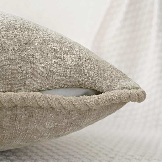 CaliTime Decorative Couch Throw Pillow Covers 20 X 20 Inches Pack of 2 Cozy Chenille Piping Edge Cushion Cases for Sofa Bed Living Room Home Light Taupe