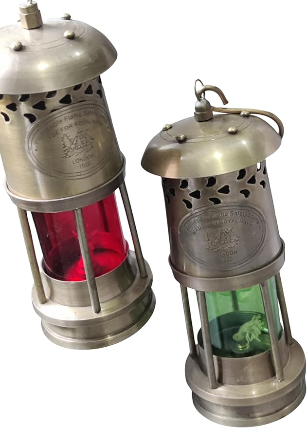 BRASSWOOD TALE & Atelier Brass Oil Lamp, Nautical Ship Lantern with Green Glass, 6 Inch, Polished Finish, Marine Décor