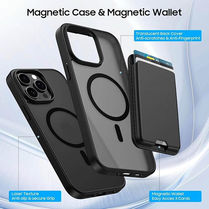 Ntwinro Magnetic for iPhone 13 Pro Case (Compatible with MagSafe) with Detachable Wallet & Card Holder for 3 Cards [RFID Blocking] Military Grade Protective Slim Phone Cover, Black