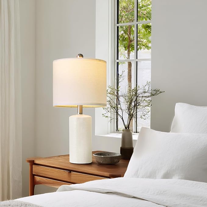 20.5" Small Table Lamps for Living Room Lamp Set of 2 Ceramic Lamps for Bedroom Bedside Lamps Modern Boho Lamps for Night Stands Farmhouse Nightstand Lamp Side End Table Lamp, White