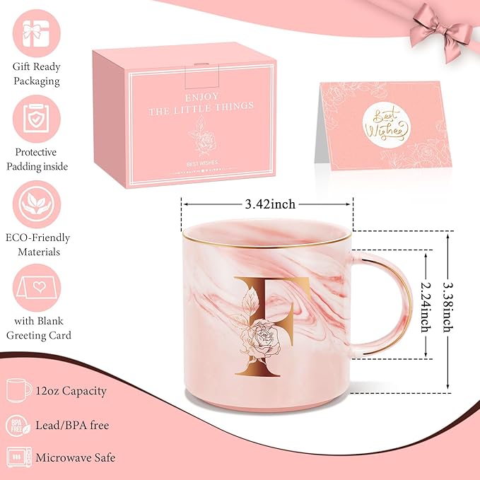 Valentines Day Gifts for Her, Anniversary Birthday Galentines Gifts for Women Mom Grandma Friend Sister Wife Teacher Coworker, Personalized Initial Customized Gift Monogrammed A-Z Coffee Mug 12 OZ(F)