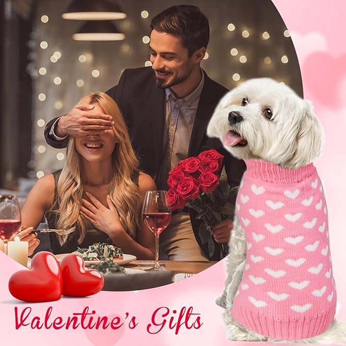 GOYOSWA Valentines Dog Sweater, Dog Valentines Clothes Outfit Knitted Sweaters for Small Medium Large Dogs Pets (Pink Heart, Small)