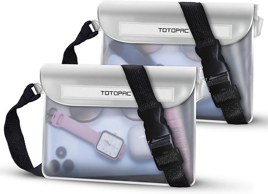 2-Pack Waterproof Fanny Pack, Phone Pouch with Waist Strap, 9x6.7 Inch Dry Bag for Phone, Cash, and Valuables – for Swimming, Kayaking, Boating, Snorkeling, and Water Sports (2, White + White)