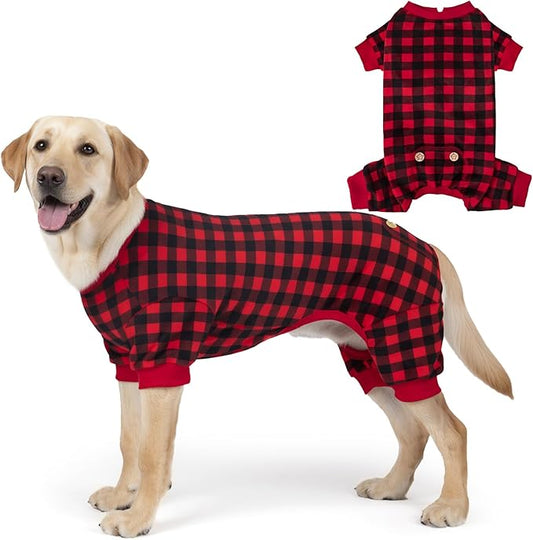 KYEESE Dog Pajamas Velvet Dog Pajamas for Medium Dogs Red Buffalo Check Pet Pjs Comfy Pet Costume Warm Pets Outfit Stretchy Pet Jammies Velvet Pets Onesie Soft Dogs Clothes,XXL