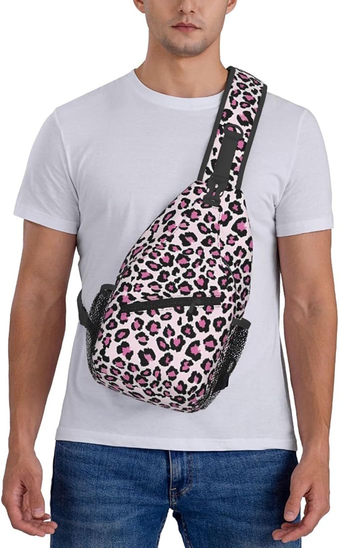 QFXUYNG Leopard Print Adult Sling Bag Unisex Chest Bags Crossbody Backpack Casual Daypacks Shoulder Bag for Women Men Cycling Hiking Travel