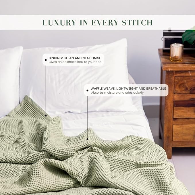 Salt Earth GOTS Certified 100% Organic Cotton Throw Blanket, 60"x80" Waffle Blankets & Throws for Bed, Throw Blanket for Couch, Cozy Christmas Blankets and Throws for Christmas Gifts (Sea Foam)