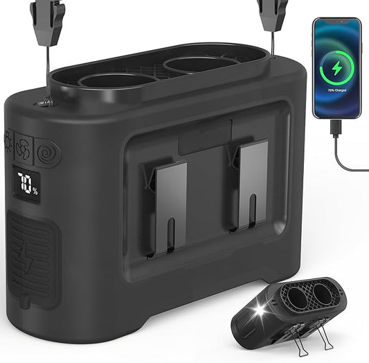 14500mAh Portable Waist Fan Clip On Belt- Rechargeable Battery Operated,Max 40H Cooling,5 Speed 14600RPM,Dual Air Vent, Hands-free Shirt Neck Fan With Light for Outdoor Jobsite Camping Traveling