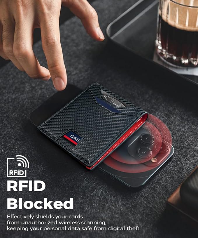 7worldlet Slim RFID Blocking Wallets for Men Synthra™ Ultra Leather Bifold Minimalist Wallet 11 Cord Holder Thin Mens Wallet with Gift Box (Dark Red)