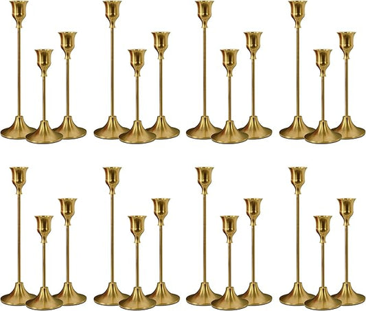 Taper Candle Holders Bulk, Set of 24 Brass Gold Vintage Candle Sticks Holder Decor Home Decor Centerpieces for Table Festive Wedding Decorations