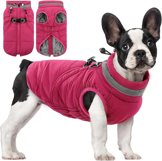 SAWMONG Dog Coat, Warm Dog Winter Coat, Waterproof Fleece Jacket, Cold Weather Dogs Jacket (M,Rosered)