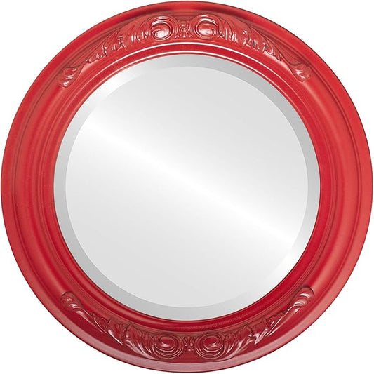 OVALCREST Round Beveled Wall Mirror for Home Decor - Florence Style - Holiday Red - 18x18 Outside Dimensions