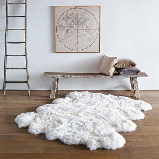 WaySoft New Zealand Sheepskin Area Rug – Genuine Fluffy Wool, Multiple Sizes, Bedroom or Living Room Decor(6ft x 7ft,Ivory)