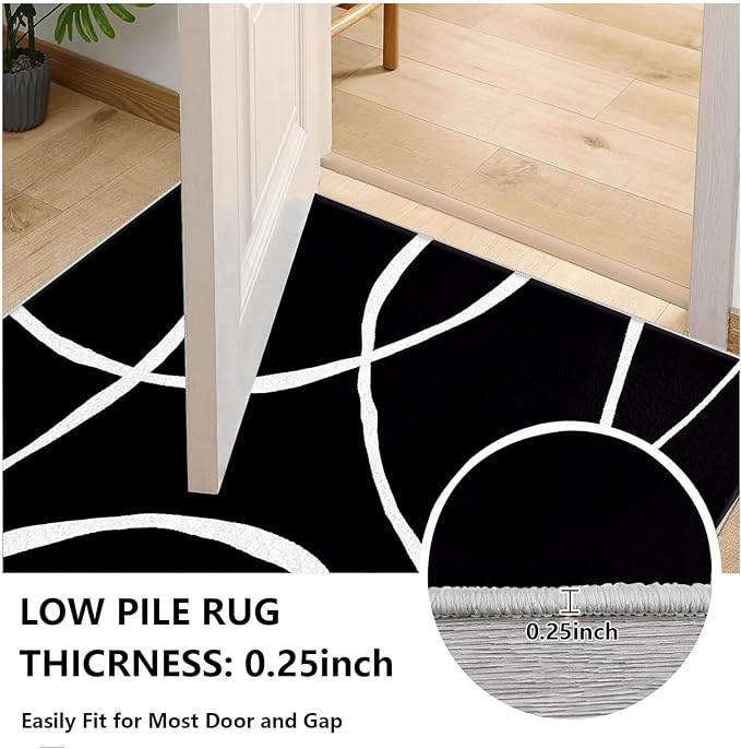 Black and White Rugs - Area Rugs 8x10, Abstract Rug, Modern Minimalist Rug, Curved Line Design Carpet, Black and White Abstract Carpet for Living Room Washable Non Slip Home Decor 8x10