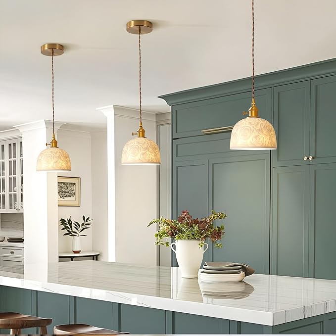 Vintage Ceramic Pendant Light, Mid Century Modern Mini Pendant Lighting, Farmhouse Vintage Ceiling Hanging Lamp, for Dining Room Girls Bedroom