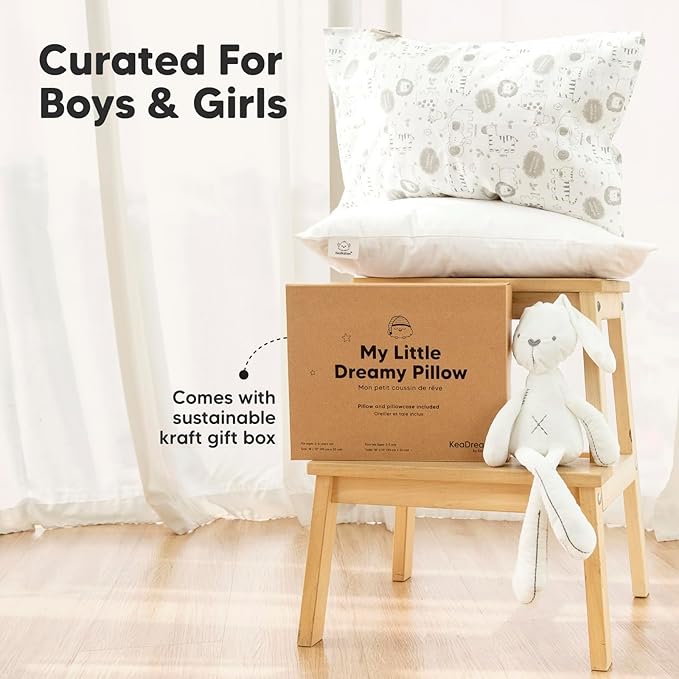Toddler Pillow with Pillowcase - 13x18 My Little Dreamy Kids Travel Bed Pillows for Sleeping, Organic Cotton Small Pillowcase, Soft & Breathable, Machine Washable, Toddlers 2-5 years old (Elly)