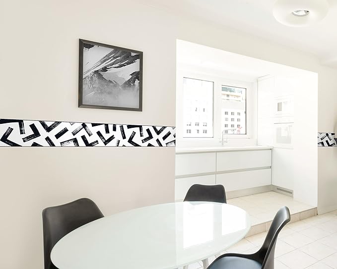 FLFK Black and White Design Wallpaper Border - Peel and Stick Wall Paper, Self Adhesive Removable PVC Borders Sticker, Modern Waterproof Trim for Home Decor, 6" x 240"