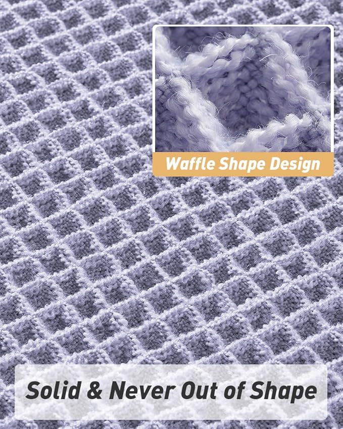 AMOAMI Upgraded Waffle Bath Mat, Super Absorbent Non Slip Bath Mats for Bathroom Floor, Machine Washable Bathroom Rugs with Tassels, Rubber Backed Bathroom Mats, Ultra Soft, 18" x 30",Purple