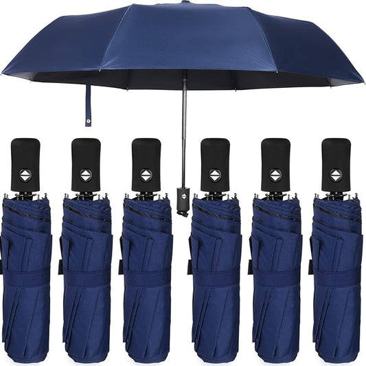 Jexine 6 Pcs Travel Compact Umbrella Automatic Open Close Windproof Small Light Backpack Purse Car Portable Collapsible Umbrella for Rain, Men Women