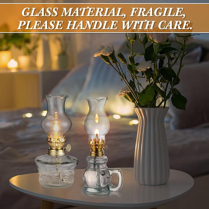 Yexiya 6 Pcs Chamber Oil Lamps Oil Lamp Vintage Glass Kerosene Lamp Bulk with Adjustable Fire Wick Rustic Clear Hurricane with 6.6 ft Extra Wick for Indoor Use Home Decor 8 Inch (Heart)