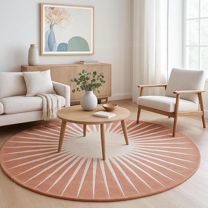 Modern Round Area Rug – Hand-Tufted with 100% NZ Wool, Thick & Soft Circular Carpet for Living Room, Bedroom & Dining Room Decor (Soft Pink, 3' Round)