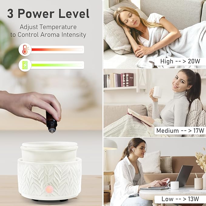 Wax Melt Warmer with Timer-3-in-1 Wax Melter Burner with Silicone Liner, Fragrance Warmer for Scented Candles, Wax Tarts, Essential Oils to Freshen Home Office, Auto Shut Off & Temperature Adjustment