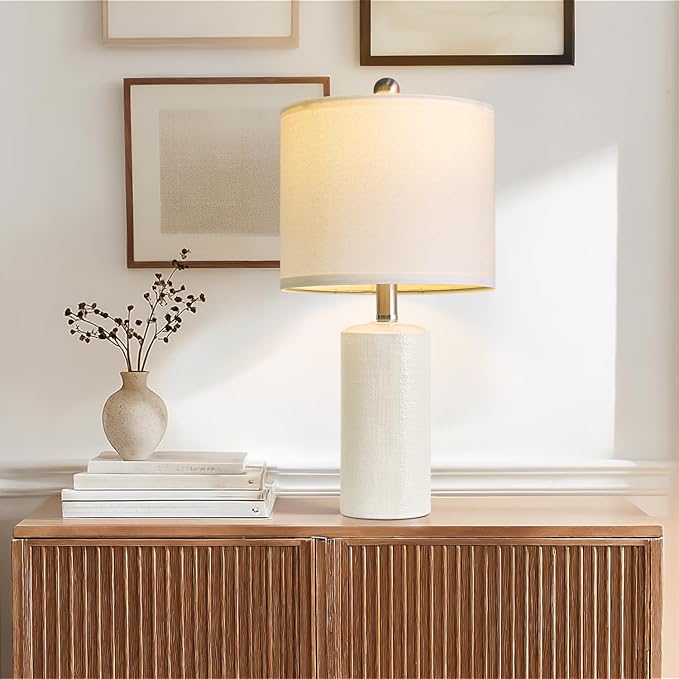 20.5" Small Table Lamps for Living Room Lamp Set of 2 Ceramic Lamps for Bedroom Bedside Lamps Modern Boho Lamps for Night Stands Farmhouse Nightstand Lamp Side End Table Lamp, White