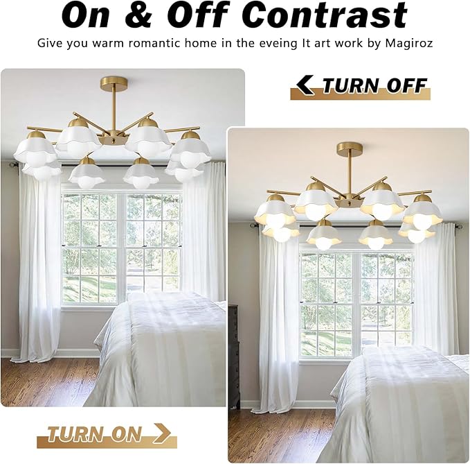 8 Lights Gold Sputnik Chandelier Light Fixture Large Mid Century Modern Milk Glass Sputnik Ceiling Lighting Fixtures Nordic Semi Flush Mount Ceiling Light Fixture for Living Room MCL08-8 GD
