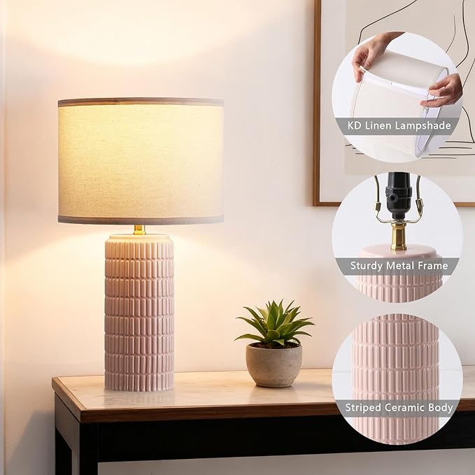 Modern Ceramic Table Lamp Set of 2, Bedside Lamp for Bedroom Decor, Nightstand Lamp with 3 Color Temperatures, Desk Light for Living Room Dorm Office, White