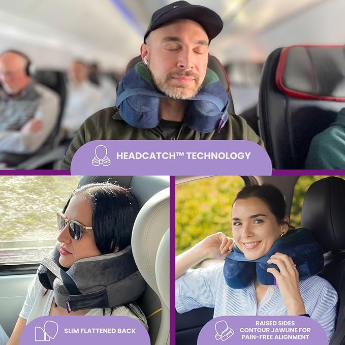Cabeau Best Neck Pillow for Travel – Evolution Earth Deluxe – 360° Head, Neck and Chin Support for Sleeping – Sustainable Memory Foam - Removable, Washable Cover with Compact Carrying Case (Wind)