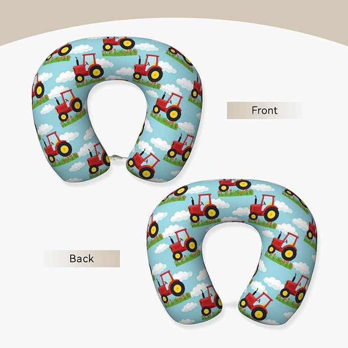 Travel Pillow Chin Neck Support, Comfortable Airplane Car Pillows for Rest, Memory Foam U Shaped Office Home Nap Sleeping Cushion Toy Tractor Pattern