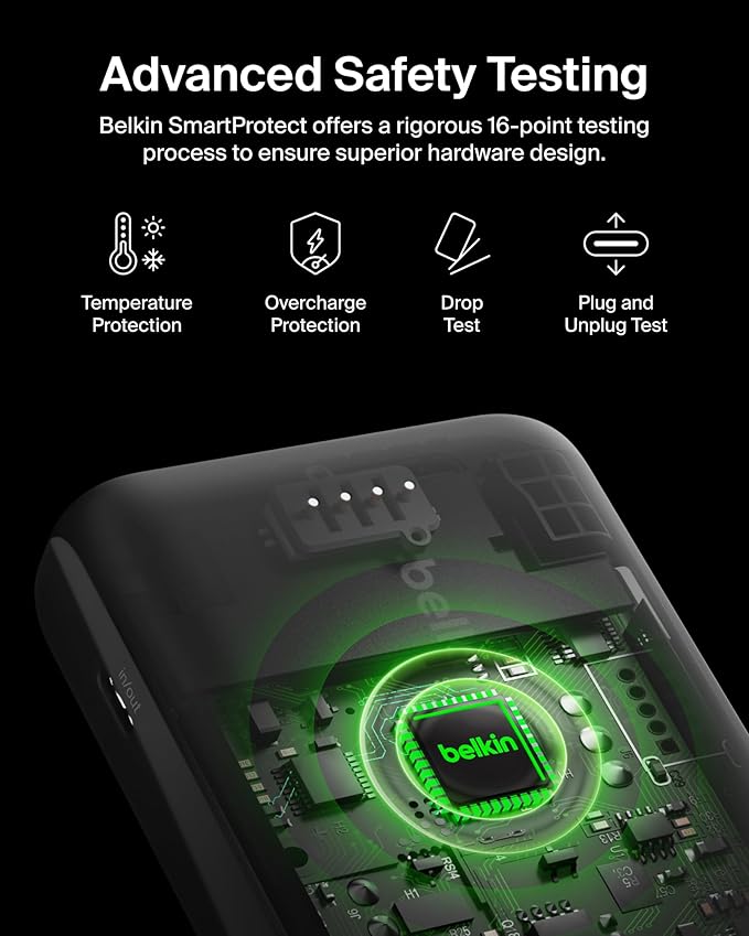 Belkin Portable Charger, Wireless Power Bank 15W 8000 mAh w/ Qi2 - MagSafe Charger w/Built-in Pop-up Kickstand - iPhone 17, Air, Pro, Pro Max, AirPods, Apple Watch, Google Pixel 10, etc. - Black
