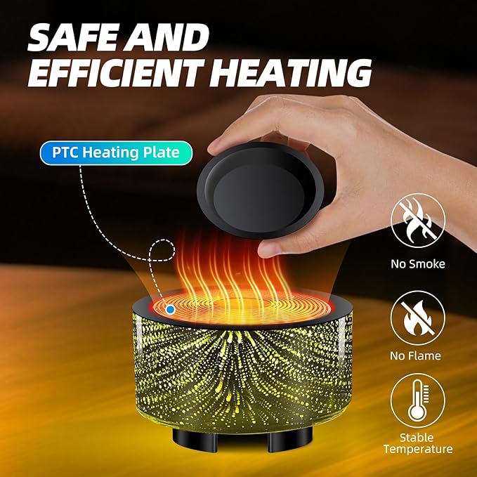 Wax Melt Warmer, Electric Wax Warmer for Scented Wax, All-in-One Candle Wax Melter with PTC Heating and 7 Color Lights, Glass Fragrance Oil Burner for Women Gifts(3D Fireworks)