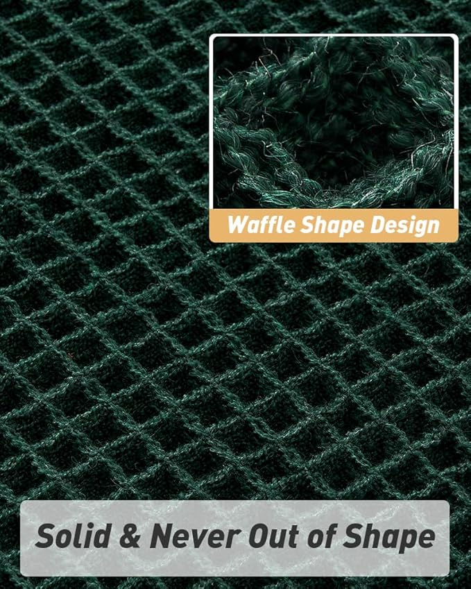 Upgraded Waffle Runner Rug, Super Absorbent Non Slip Bath Mats for Bathroom Floor Machine Washable Bathroom Runner Rug with Tassels Ideal for Hallway Bedroom Laundry Room, Dark Green, 2'x5'(24" x 60")