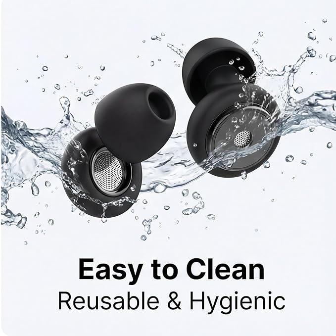 Ear Plugs for Sleeping, 45dB Noise Reduction Earplugs – Soft Reusable Silicone Ear Plugs for Snoring, Side Sleepers, Concerts, Shooting & Airplanes, with 6 Pairs Eartips & Carry Case, Black