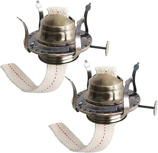 2Pcs Oil Lamp Burner #2 Size Bronze Plated for Antique Lamps Oil Lamp Replacement Kerosene Lamps Parts with Reduction Collar and Cotton Lamp Wick Fits Holds a 3 Inch Base Chimney